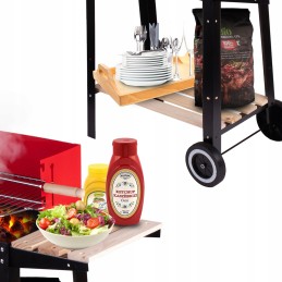 Kaasaskantav aia söegrill, kroomitud rest, pliit, rattad, riiulid