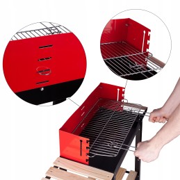Kaasaskantav aia söegrill, kroomitud rest, pliit, rattad, riiulid