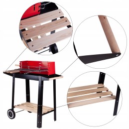 Kaasaskantav aia söegrill, kroomitud rest, pliit, rattad, riiulid