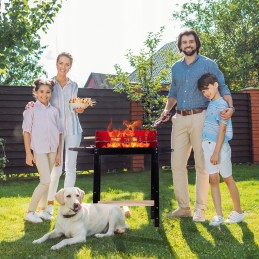 Kaasaskantav aia söegrill, kroomitud rest, pliit, rattad, riiulid