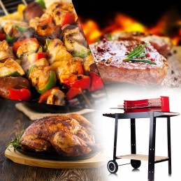 Kaasaskantav aia söegrill, kroomitud rest, pliit, rattad, riiulid