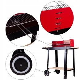 Kaasaskantav aia söegrill, kroomitud rest, pliit, rattad, riiulid