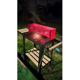 Kaasaskantav aia söegrill, kroomitud rest, pliit, rattad, riiulid