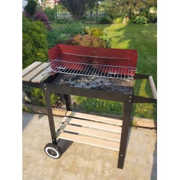 Kaasaskantav aia söegrill, kroomitud rest, pliit, rattad, riiulid