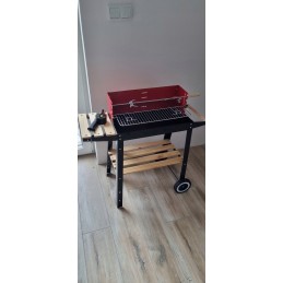 Kaasaskantav aia söegrill, kroomitud rest, pliit, rattad, riiulid