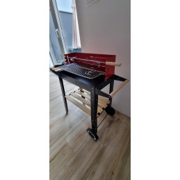 Kaasaskantav aia söegrill, kroomitud rest, pliit, rattad, riiulid