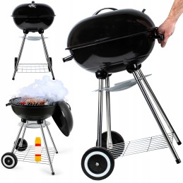 Aia söegrill kaanega, suur ümmargune tuhapann, rattad, riiul