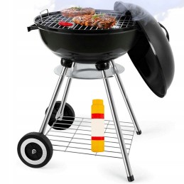 Aia söegrill kaanega, suur ümmargune tuhapann, rattad, riiul
