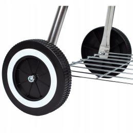 Garden charcoal grill with lid, large round ash pan, wheels, shelf