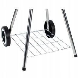 Garden charcoal grill with lid, large round ash pan, wheels, shelf