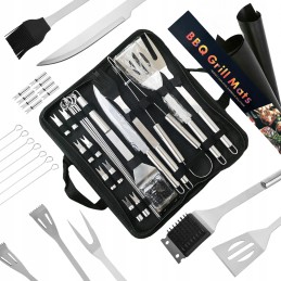 Barbekjū piederumu komplekts XXL piederumi 25 elementi Teflona paklājiņu komplekts