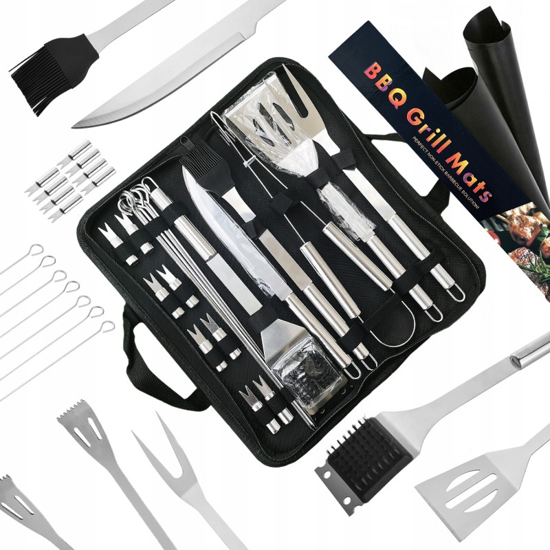 Barbekjū piederumu komplekts XXL piederumi 25 elementi Teflona paklājiņu komplekts