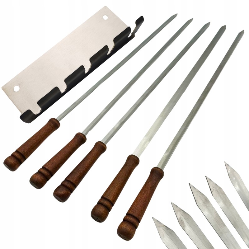 Šaš kebabi laastud 5 tk, roostevabast terasest grillvardad 60cm + riidepuu