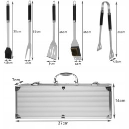 5 grila piederumu komplekts Kaminer nerūsējošā tērauda instrumenti čemodānā