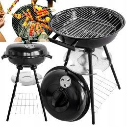 Apvalios sodo anglies kepsninės briketams, uždengtos bbq pelenų keptuvėje, grotelėmis