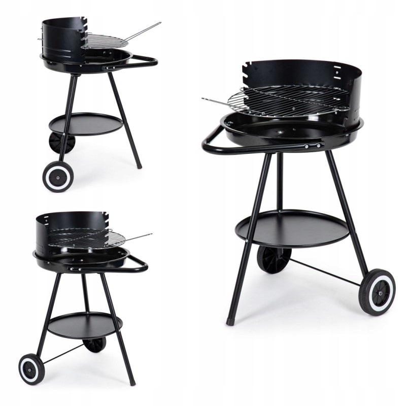 Round garden grill with adjustable grate height