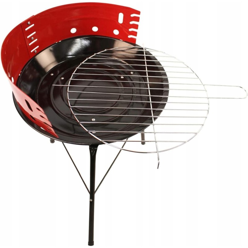 Turistinė nešiojama sodo kepsninė su anglimis, apvali, 34 x 34 cm, raudona