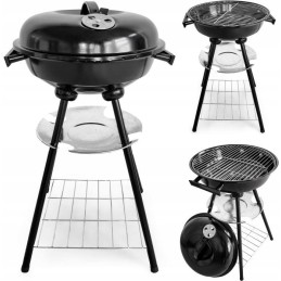 Sodo kepsninė su anglimis su apvaliomis grotelėmis, padengtomis pelenų keptuvėje