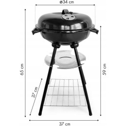 Sodo kepsninė su anglimis su apvaliomis grotelėmis, padengtomis pelenų keptuvėje