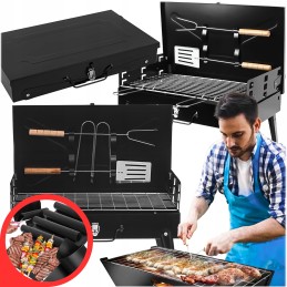 Turistinė kepsninė, sulankstoma, lagaminas, stovyklavietė, stalo įrankiai, 4 kepsninės