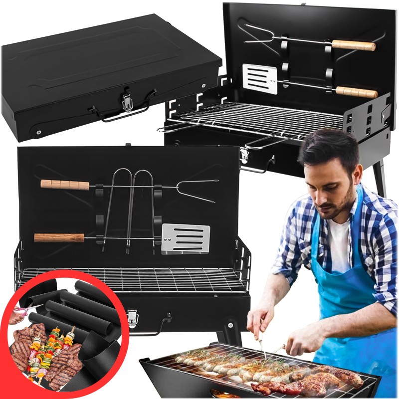 Turistinė kepsninė, sulankstoma, lagaminas, stovyklavietė, stalo įrankiai, 4 kepsninės