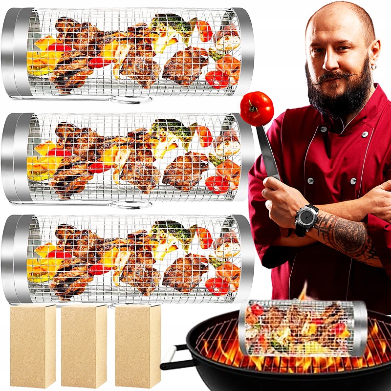 ️ Krepšelis daržovėms, mėsai, bulvytėms, žuviai kepti, kepimui ant grotelių, grilio grotelės, 3 vnt.