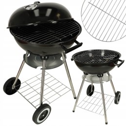 Garden charcoal grill for briquettes, closed, with cover, ventilation and shelf