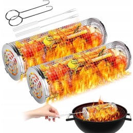 ✅ 2x grila grozs dārzeņu gaļas zivju grilam 20cm apaļš konteineru komplekts