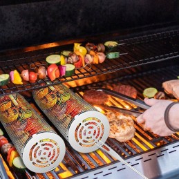 ✅ 2x grila grozs dārzeņu gaļas zivju grilam 20cm apaļš konteineru komplekts