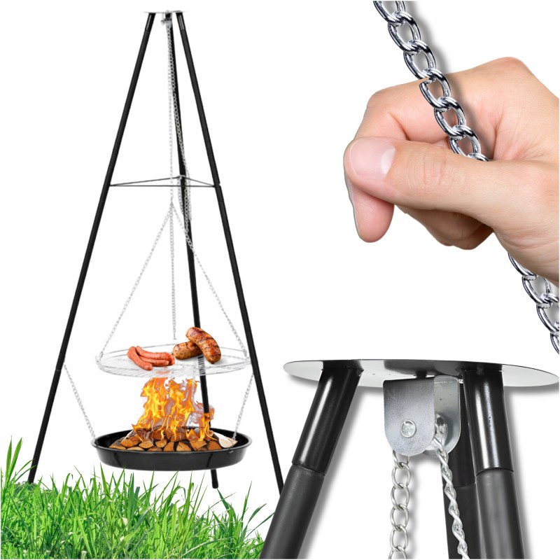 Trikojis židinys, didelis sodo židinio grilis, pakabinamos grotelės, 2in1