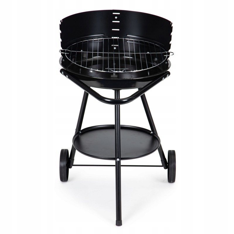 Round garden grill with adjustable grate height for a terrace plot