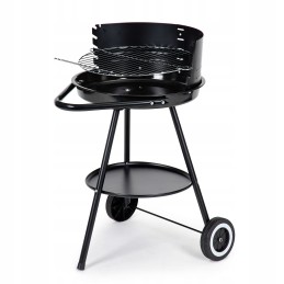 Round garden grill with adjustable grate height for a terrace plot