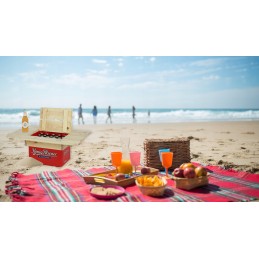 Wooden outdoor table top beer crate table camping table