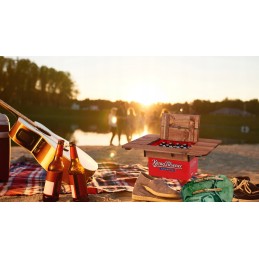Wooden outdoor table top beer crate table camping table