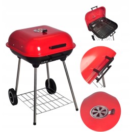 Nešiojama sodo anglių kepsninė ant ratų su grotelių dangteliu