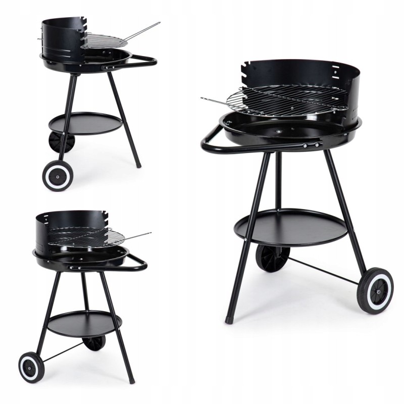 Round garden grill with adjustable grate height