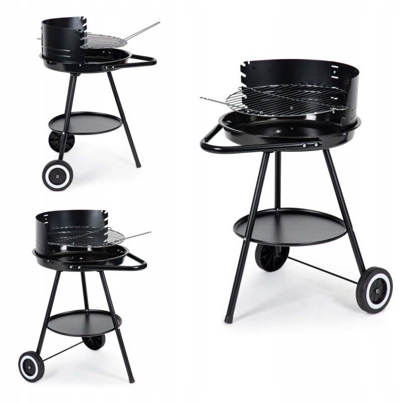 Round garden grill with adjustable grate height