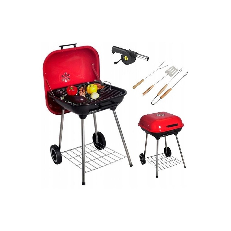 Didelė sodo grilis ant ratukų su dangteliu + priedai