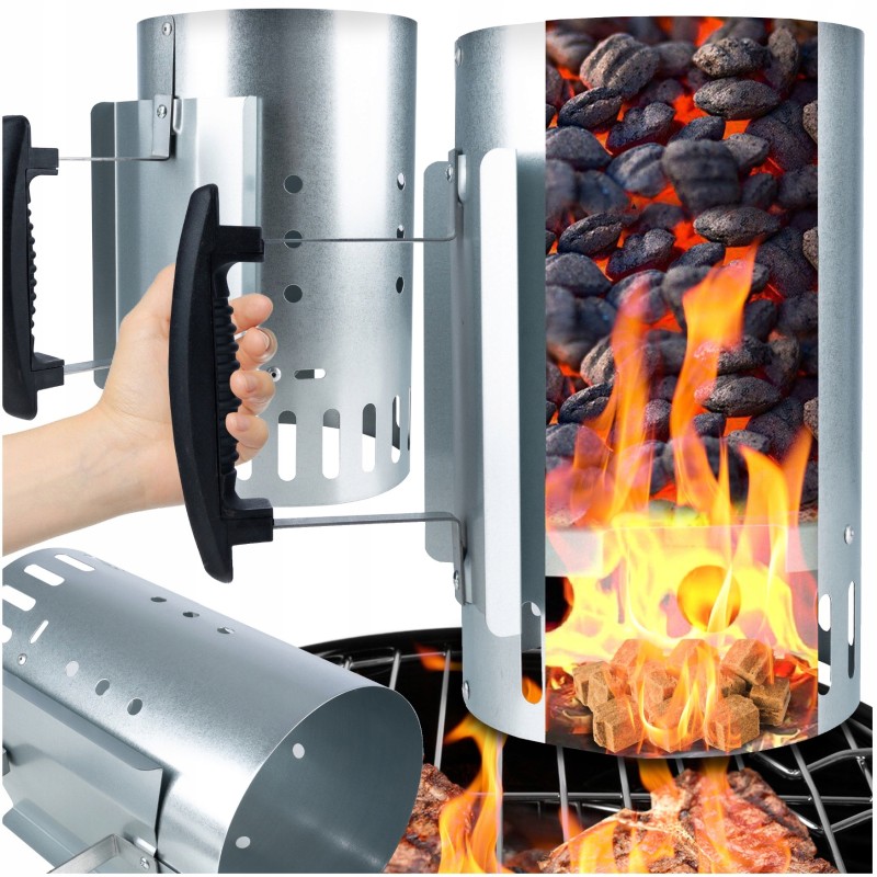 Chimney for grilling coal briquettes fire in the fireplace kindling