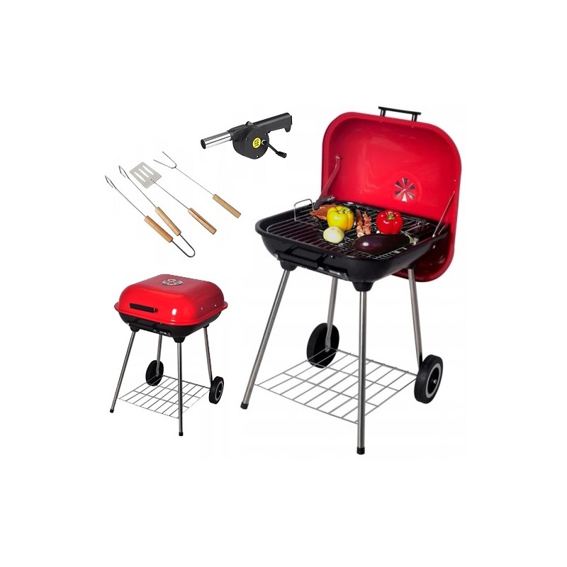 Didelė sodo grilis ant ratukų su dangteliu + priedai