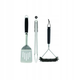 Grilio stalo įrankių rinkinys: žnyplės + mentelė + natūralus šepetys