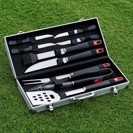 Nerūdijančio plieno bbq grilio priedų rinkinys 9in1 + lagaminas