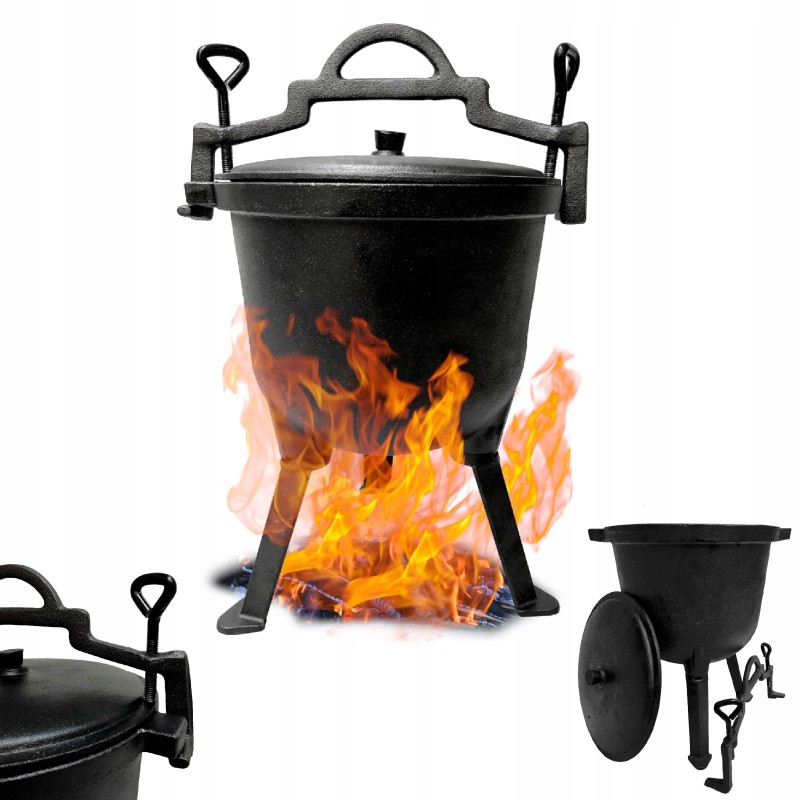 Ketaus medžioklinis virdulys, 5 l, šašlykui, laužui