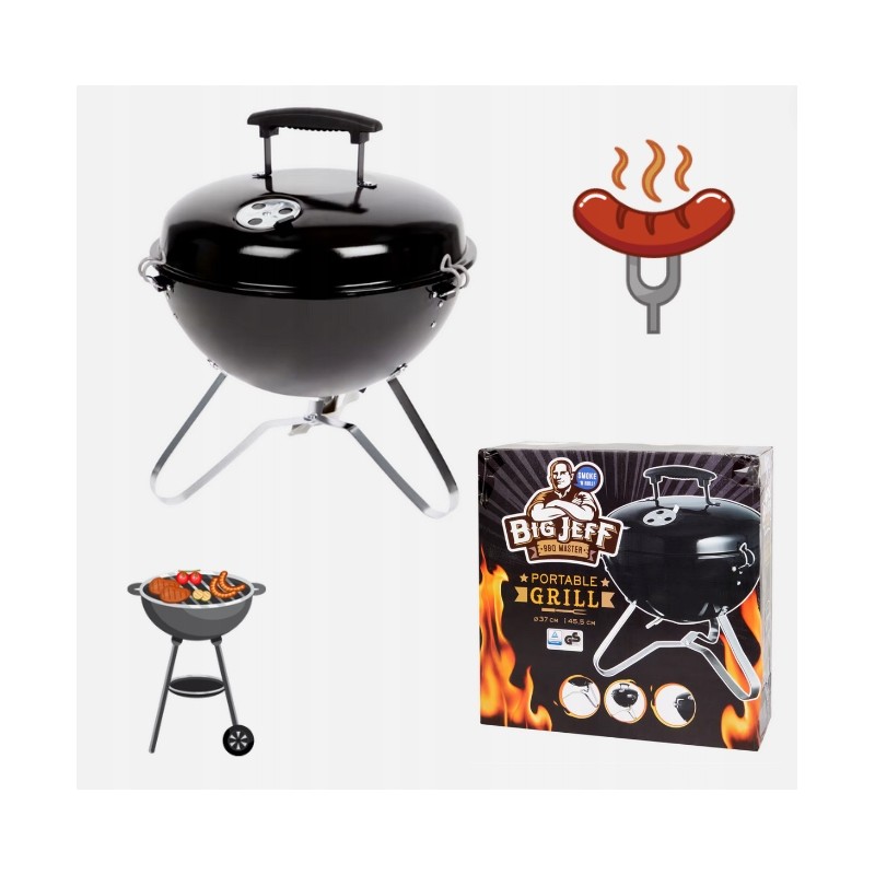 Nešiojama nedidelė sodo anglių kepsninė su grotelėmis ir dangteliu 37x45cm