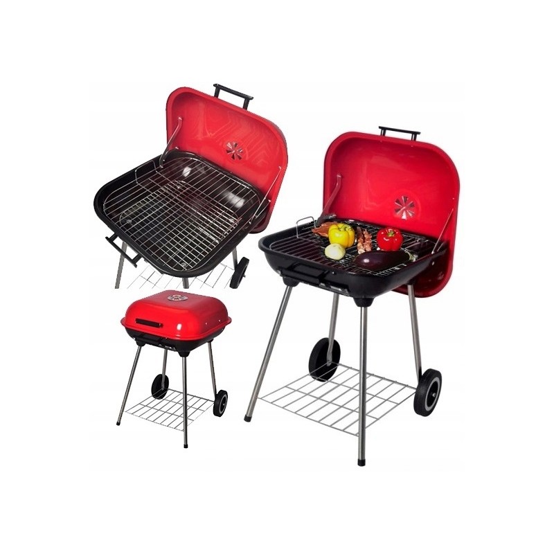 Nešiojama sodo anglių kepsninė ant ratų su dangteliu, grotelėmis 40 x 40 cm