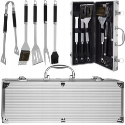 Grilio reikmenų rinkinys iš 5 priedų patogiame lagamine
