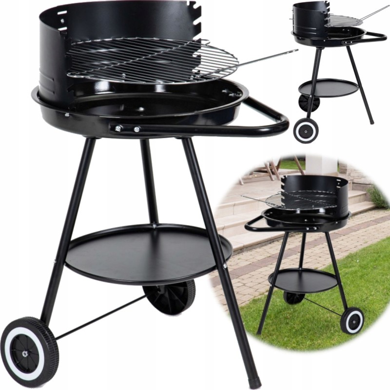Garden grill round grate with adjustable grate height 42cm wheels