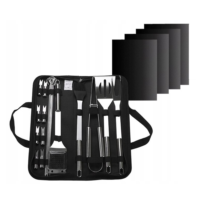 Grilio rinkinys, priedai, bbq grilio įrankiai 20in1, 4x kilimėlis