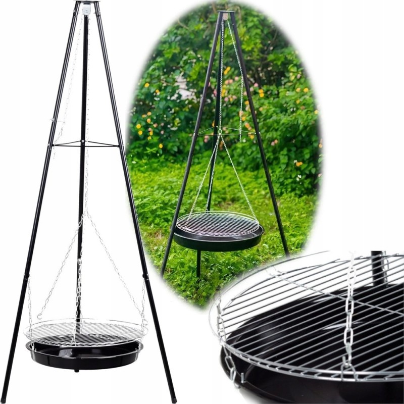 Kepsninė, sodo laužavietė, grilis su grotelėmis, 45 cm, trikojis