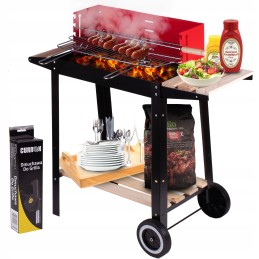 Kaasaskantav aia söegrill, kroomitud rest, pliit, rattad, riiulid